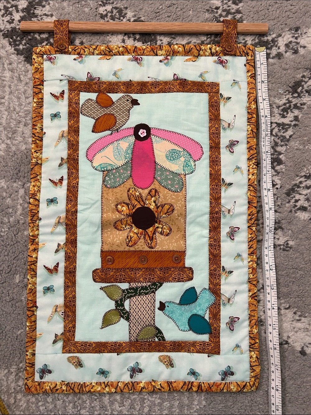 Handmade Birdhouse Fabric Wall Hanging - Pink & Teal